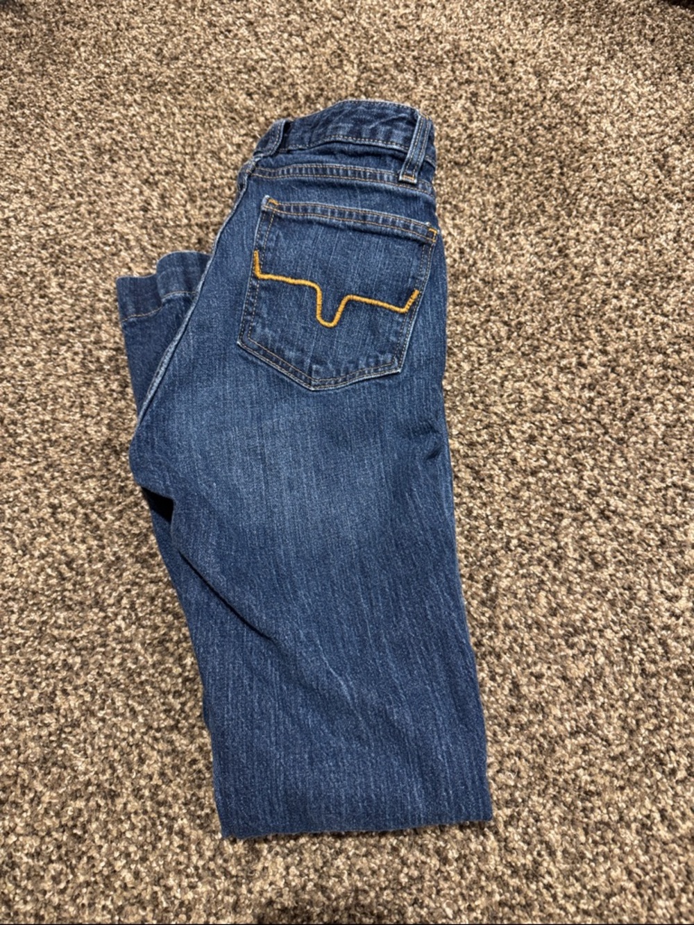 Kimes Ranch Indigo Straight-Leg Jeans with Yellow Pocket Stitching